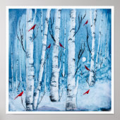 Poster Red Cardinal Birch Tree Rustic (Devant)