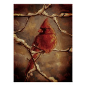 Poster Red Cardinal Bird Oil Painting – Winter Branch (Devant)
