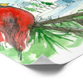 Poster Red Cardinal Birds Winter Snow Village Peinture (Coin)