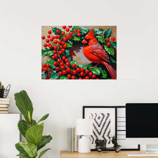 Poster Red Cardinal with Wreath (Bureau à domicile)