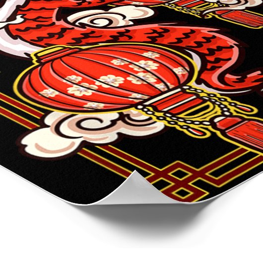 Poster Red Chinese New Year Of The Dragon 2024 Lanterns C (Coin)