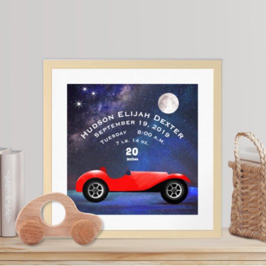 Poster Red Classic Car Bébé Garçons Birth Stat Birth Reco