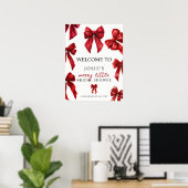 Poster Red Coquette Bows Christmas Winter Bridal Welcome (Bureau à domicile)