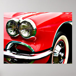 Poster Red Corvette Headlights