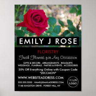 Poster Red Crimson Rose, Floristry Publicité