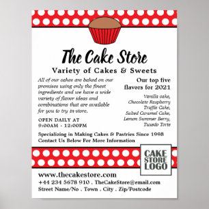 Poster Red Cupcake & Polka Dot, Cake Store Publicité