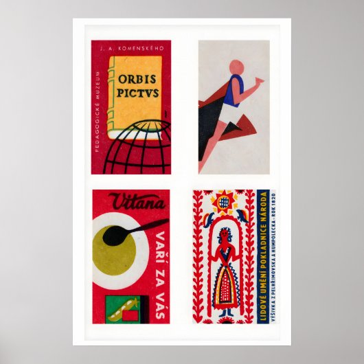 Poster Red Czechoslovak Matchbox Labels Grid Print (Devant)