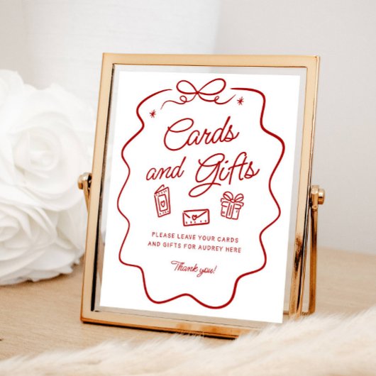 Poster Red Doodle Cards and Gifts Display