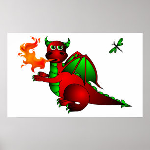 Poster Red Dragon and Dragonfly - Stop Following Me!