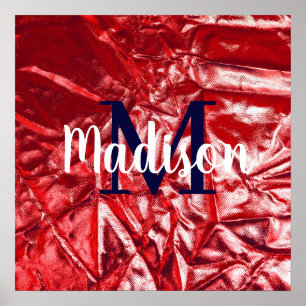 Poster Red Elegant Custom Monogram Personalized