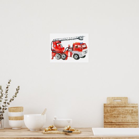 Poster Red fire engine, fire truck illustration (Cuisine)