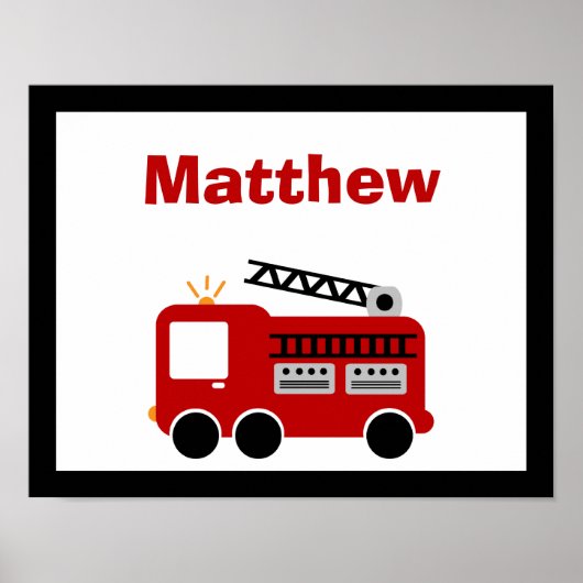 Poster Red Fire Truck Personalized Name Wall Art (Devant)
