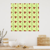 Poster Red Floral Vine Pattern on Light Green (Cuisine)