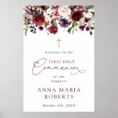 Poster Red Flowers, Boho, First Holy Communion Welcome (Devant)
