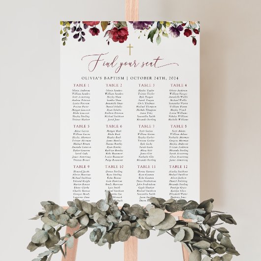 Poster Red Flowers, Pink Flowers, Baptism Seating Chart