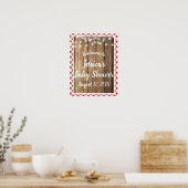 Poster Red Gingham Rustic Wood Sting Lights Event Shower (Cuisine)