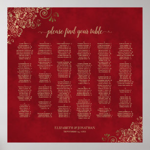 Poster Red & Gold Alphabetical Wedding Seating Chart