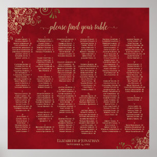Poster Red & Gold Alphabetical Wedding Seating Chart