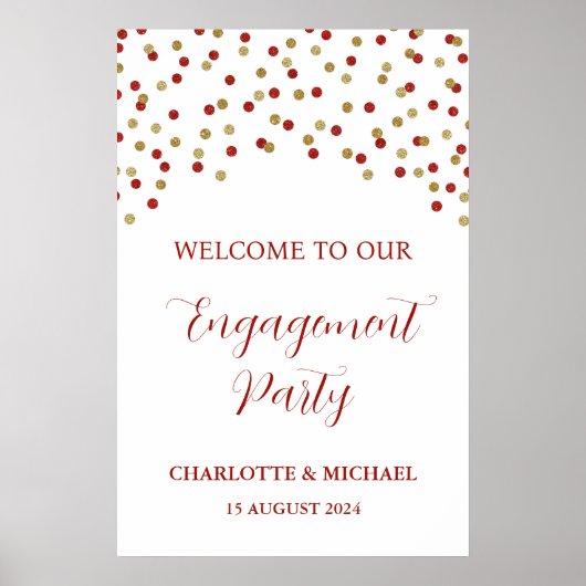 Poster Red Gold Engagement Party Personnalisé 20x30 (Devant)
