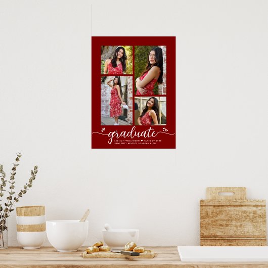 Poster Red Graduation 4 Photo Script Coeurs Modern Girly (Cuisine)