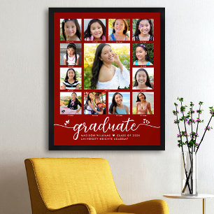 Poster Red Graduation K-12 Photo Collage Script moderne