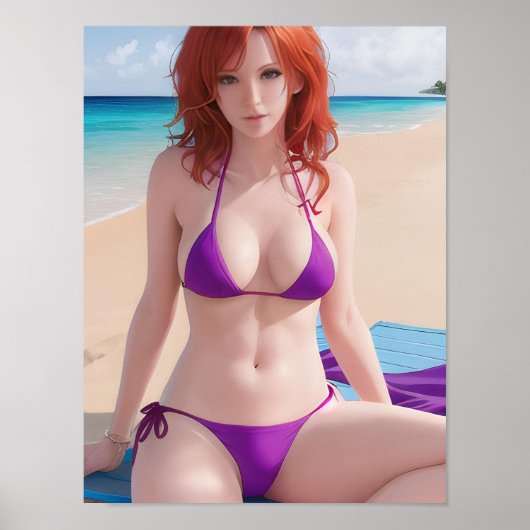 Poster Red Haired Lady dans un Bikini violet (Devant)