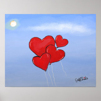 Poster Red Heart Balloons Love est dans l'air art origina