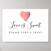 Poster Red Heart Love is Sweet Mariage Dessert Bar Sign (Devant)