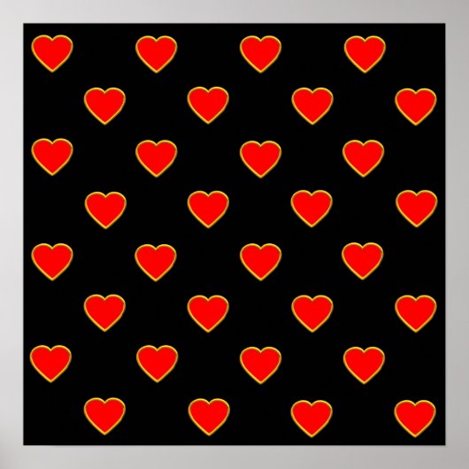 Poster Red Hearts on a Black Background (Devant)