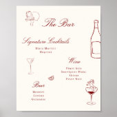Poster Red Illustrated Whimsical Wedding Bar Menu (Devant)