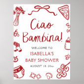 Poster Red Italian Cute Ciao Bambina Baby shower Bienvenu (Devant)