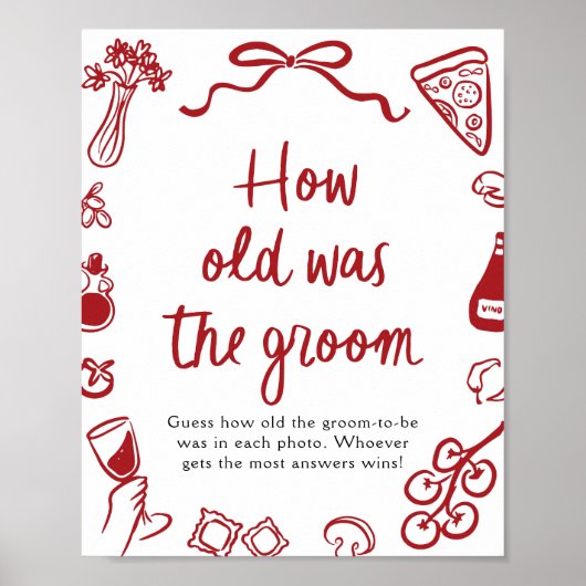 Poster Red Italian Hand Drawn Guess How Old The Groom (Devant)