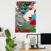 Poster Red Lips et Rose Peacock Abstrait (Bureau à domicile)