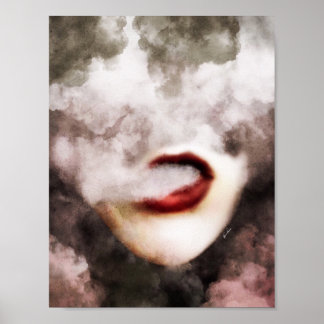 Poster Red Lips Woman Smoke Art