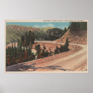 Poster Red Lodge, MT - Vue sur Mae West Curve