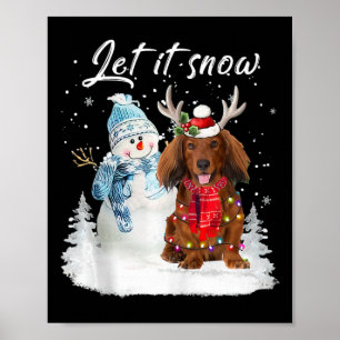 Poster Red Long Haid Dachshund Père Noël Chien neige de N