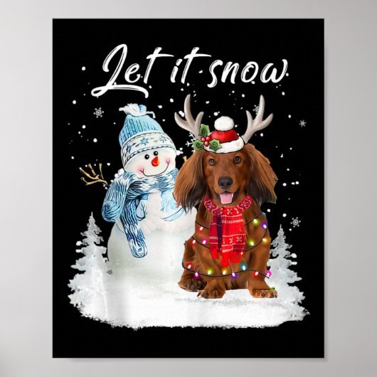 Poster Red Long Haid Dachshund Père Noël Chien neige de N (Devant)