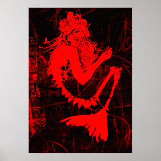 Poster Red Mermaid Skeleton