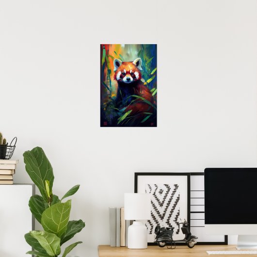 Poster Red Panda Animal Portrait Peinture Forêt faunique (Bureau à domicile)