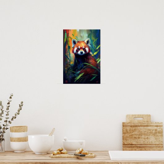 Poster Red Panda Animal Portrait Peinture Forêt faunique (Cuisine)