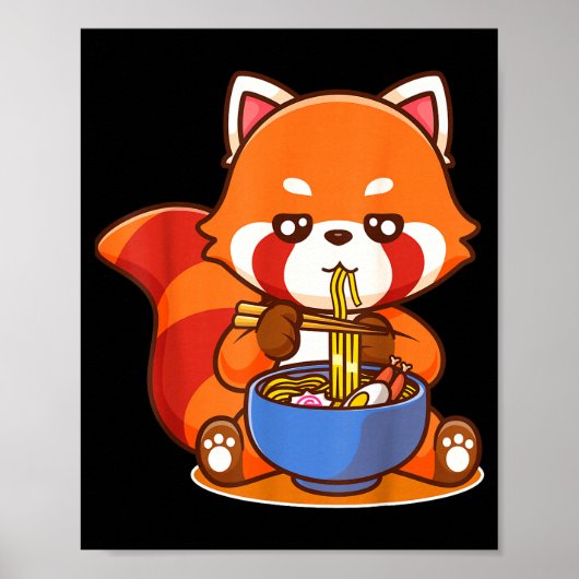 Poster Red Panda Eating Ramen Japanese Soup Zoo Animal Zo (Devant)