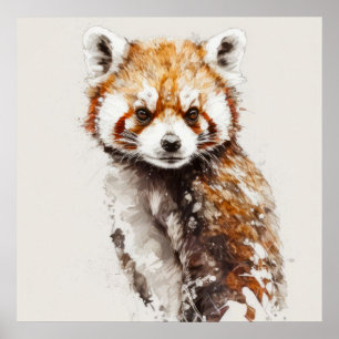 Poster Red Panda Portrait Animal Peinture Forêt faunique
