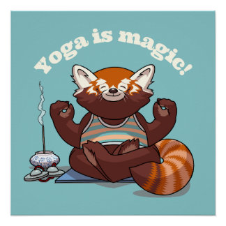 Poster Red Panda Yoga Is Magic! Animal Meditation Artwork