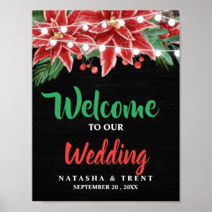 Poster Red Poinsettia Chalkboard Christmas Wedding