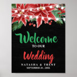 Poster Red Poinsettia Chalkboard Mariage de Noël<br><div class="desc">Red Poinsettia Chalkboard Mariage de Noël</div>