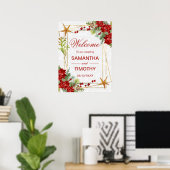 Poster Red Poinsettia Christmas Wedding Welcome Sign (Bureau à domicile)