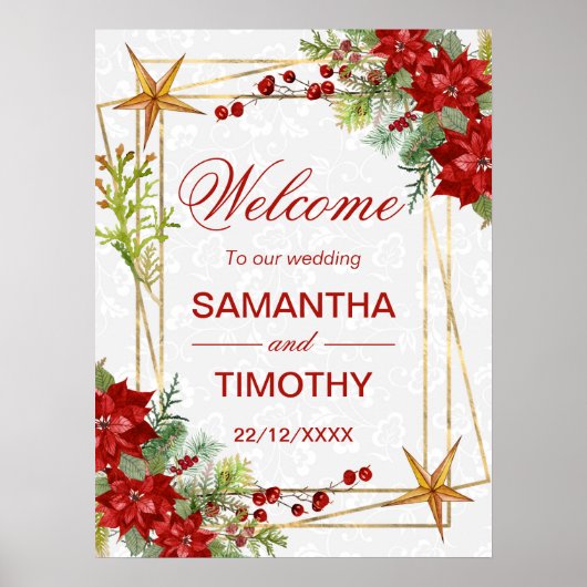 Poster Red Poinsettia Christmas Wedding Welcome Sign (Devant)