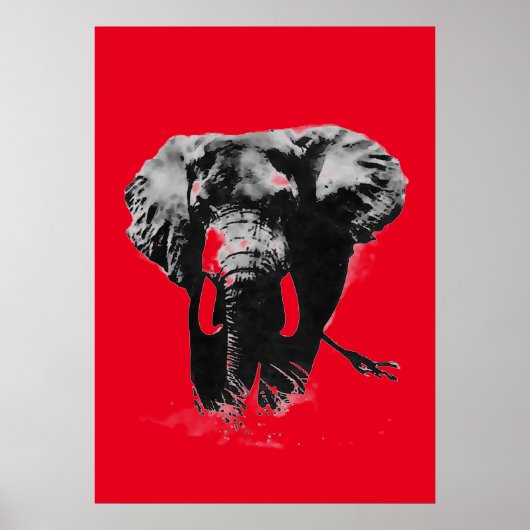 Poster Red Pop Art Elephant (Devant)