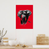 Poster Red Pop Art Elephant (Cuisine)