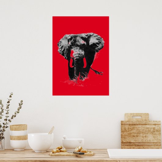 Poster Red Pop Art Elephant (Cuisine)